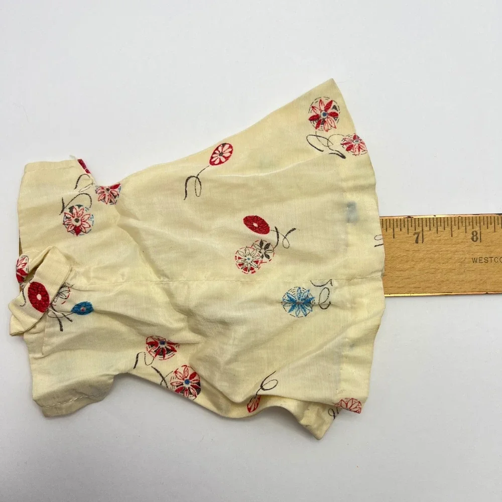 Vintage 50s Floral Doll Dress Satin Cream Print Retro Collectible Antique Style